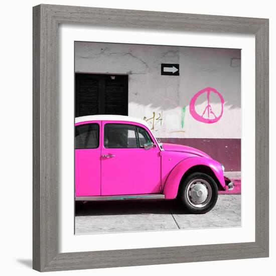 ¡Viva Mexico! Square Collection - Deep Pink VW Beetle Car & Peace Symbol-Philippe Hugonnard-Framed Photographic Print