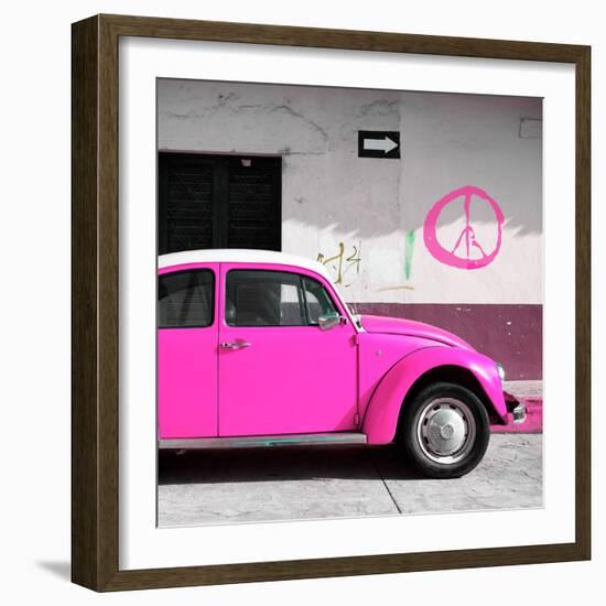 ¡Viva Mexico! Square Collection - Deep Pink VW Beetle Car & Peace Symbol-Philippe Hugonnard-Framed Photographic Print