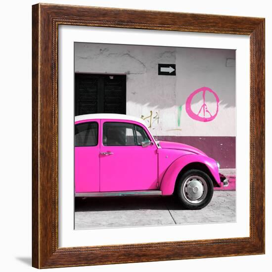 ¡Viva Mexico! Square Collection - Deep Pink VW Beetle Car & Peace Symbol-Philippe Hugonnard-Framed Photographic Print