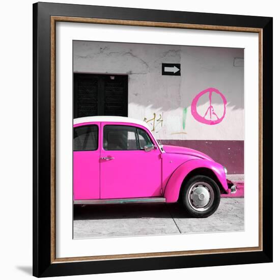 ¡Viva Mexico! Square Collection - Deep Pink VW Beetle Car & Peace Symbol-Philippe Hugonnard-Framed Photographic Print