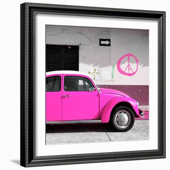 ¡Viva Mexico! Square Collection - Deep Pink VW Beetle Car & Peace Symbol-Philippe Hugonnard-Framed Photographic Print