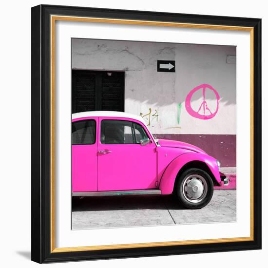 ¡Viva Mexico! Square Collection - Deep Pink VW Beetle Car & Peace Symbol-Philippe Hugonnard-Framed Photographic Print