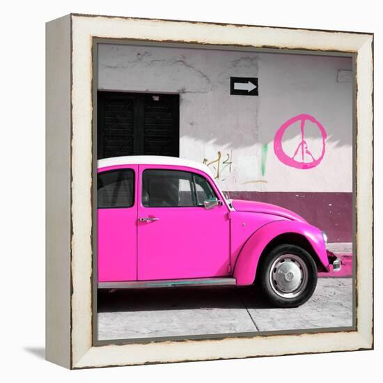 ¡Viva Mexico! Square Collection - Deep Pink VW Beetle Car & Peace Symbol-Philippe Hugonnard-Framed Premier Image Canvas