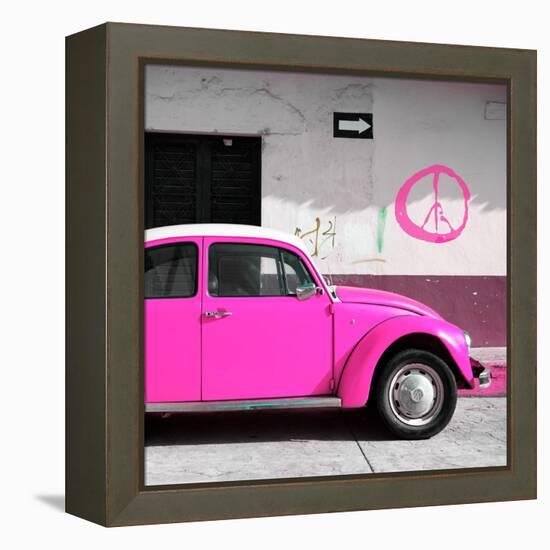 ¡Viva Mexico! Square Collection - Deep Pink VW Beetle Car & Peace Symbol-Philippe Hugonnard-Framed Premier Image Canvas