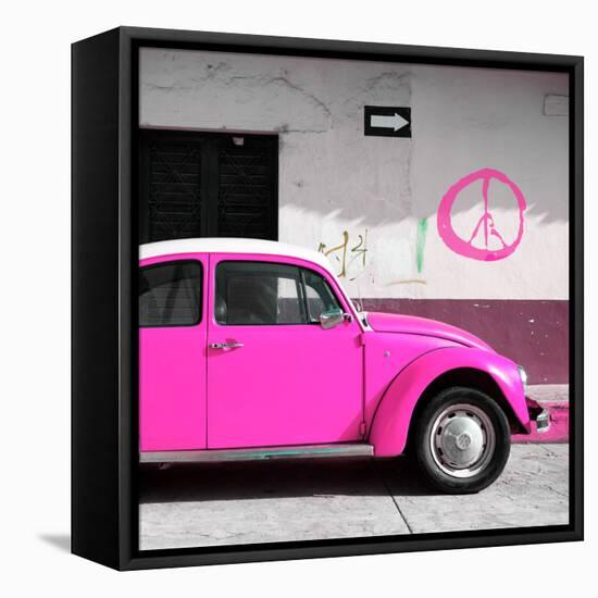 ¡Viva Mexico! Square Collection - Deep Pink VW Beetle Car & Peace Symbol-Philippe Hugonnard-Framed Premier Image Canvas