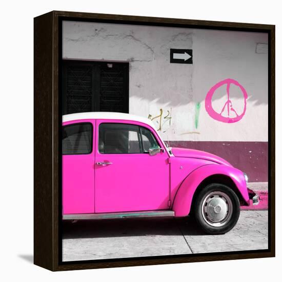 ¡Viva Mexico! Square Collection - Deep Pink VW Beetle Car & Peace Symbol-Philippe Hugonnard-Framed Premier Image Canvas