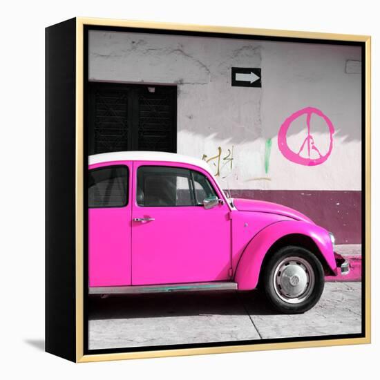 ¡Viva Mexico! Square Collection - Deep Pink VW Beetle Car & Peace Symbol-Philippe Hugonnard-Framed Premier Image Canvas