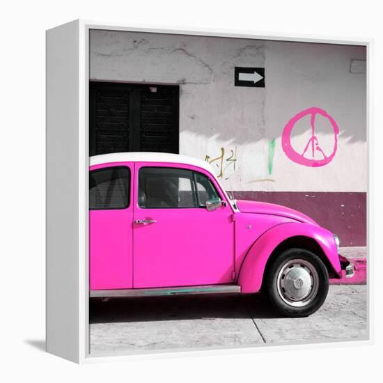 ¡Viva Mexico! Square Collection - Deep Pink VW Beetle Car & Peace Symbol-Philippe Hugonnard-Framed Premier Image Canvas