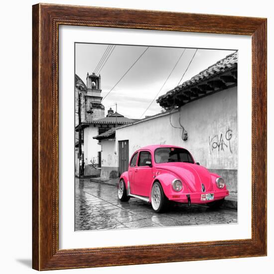 ?Viva Mexico! Square Collection - Hot Pink VW Beetle Car in San Cristobal de Las Casas-Philippe Hugonnard-Framed Photographic Print