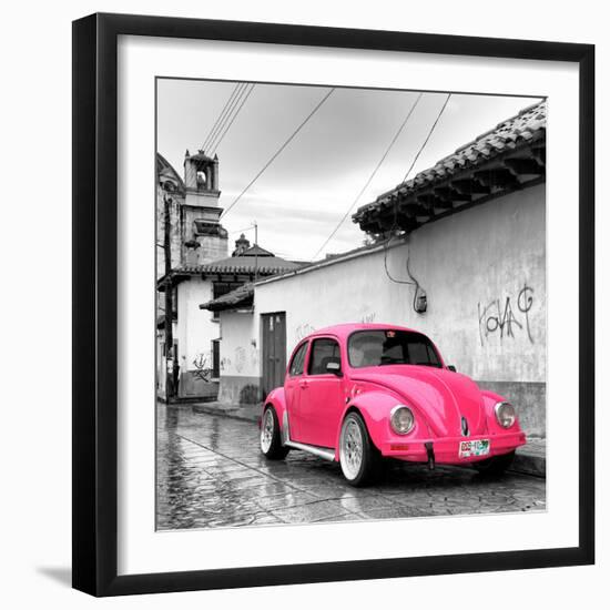 ?Viva Mexico! Square Collection - Hot Pink VW Beetle Car in San Cristobal de Las Casas-Philippe Hugonnard-Framed Photographic Print