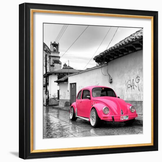 ?Viva Mexico! Square Collection - Hot Pink VW Beetle Car in San Cristobal de Las Casas-Philippe Hugonnard-Framed Photographic Print