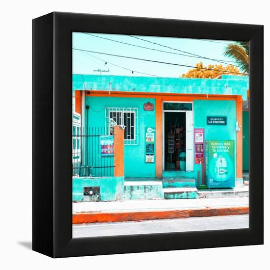 ¡Viva Mexico! Square Collection - "La Esquina" Coral Green Supermarket - Cancun-Philippe Hugonnard-Framed Premier Image Canvas