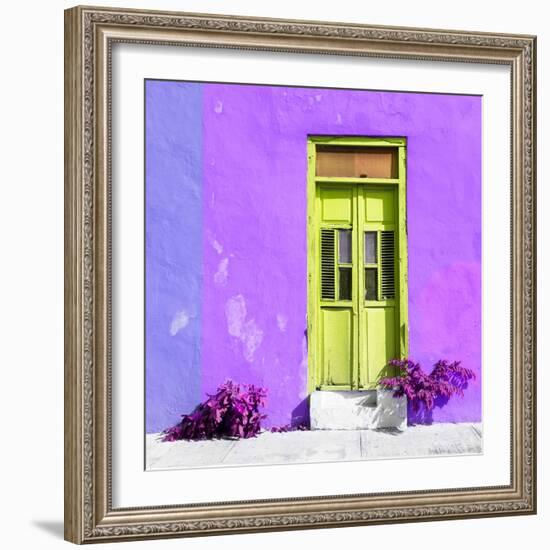 ¡Viva Mexico! Square Collection - Lime Green Door & Purple Wall in Campeche-Philippe Hugonnard-Framed Photographic Print