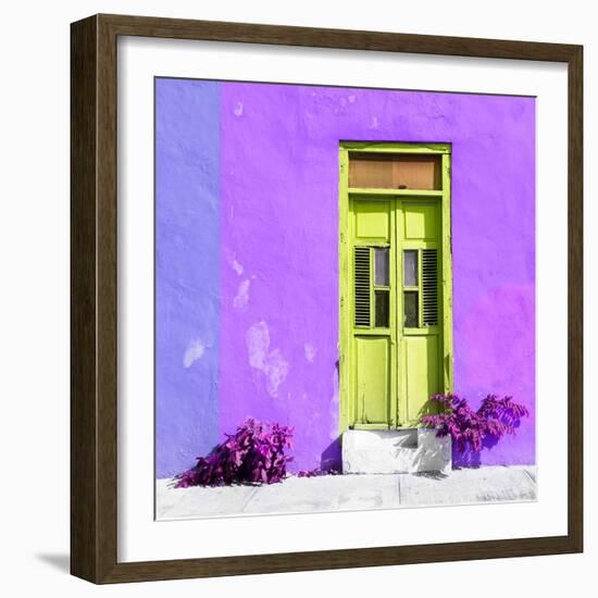 ¡Viva Mexico! Square Collection - Lime Green Door & Purple Wall in Campeche-Philippe Hugonnard-Framed Photographic Print