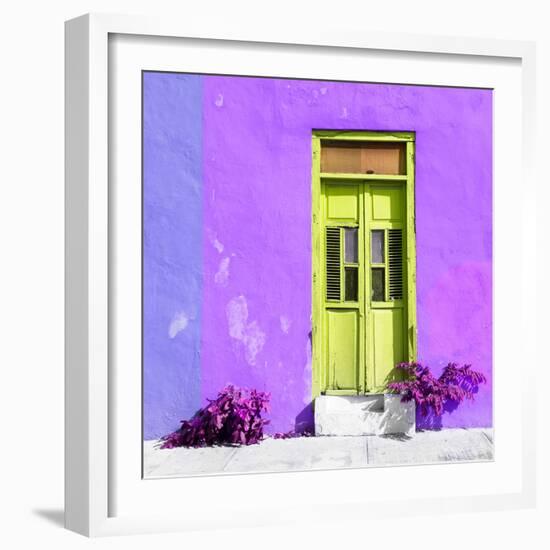 ¡Viva Mexico! Square Collection - Lime Green Door & Purple Wall in Campeche-Philippe Hugonnard-Framed Photographic Print