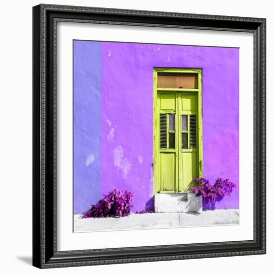 ¡Viva Mexico! Square Collection - Lime Green Door & Purple Wall in Campeche-Philippe Hugonnard-Framed Photographic Print