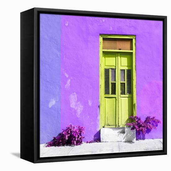 ¡Viva Mexico! Square Collection - Lime Green Door & Purple Wall in Campeche-Philippe Hugonnard-Framed Premier Image Canvas