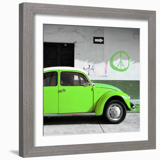 ?Viva Mexico! Square Collection - Lime Green VW Beetle Car & Peace Symbol-Philippe Hugonnard-Framed Photographic Print