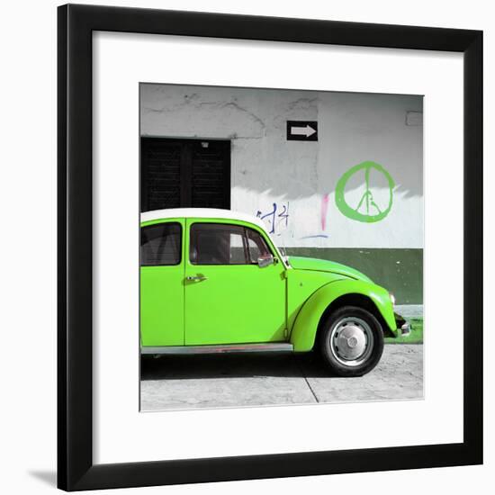 ?Viva Mexico! Square Collection - Lime Green VW Beetle Car & Peace Symbol-Philippe Hugonnard-Framed Photographic Print