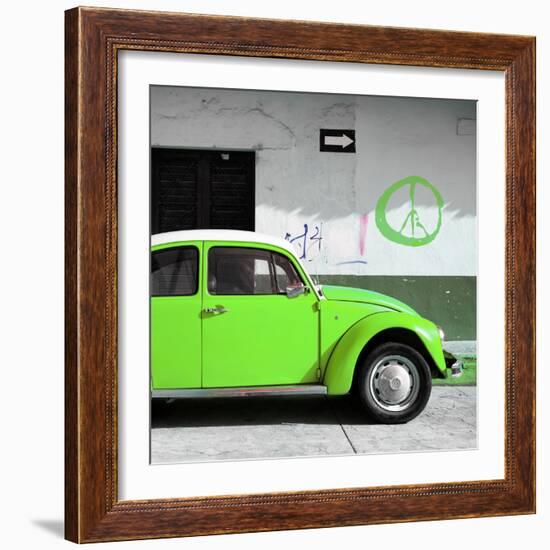 ?Viva Mexico! Square Collection - Lime Green VW Beetle Car & Peace Symbol-Philippe Hugonnard-Framed Photographic Print