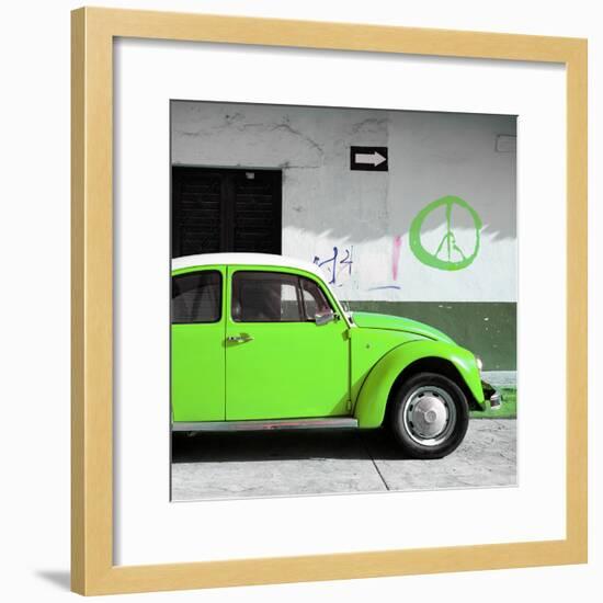 ?Viva Mexico! Square Collection - Lime Green VW Beetle Car & Peace Symbol-Philippe Hugonnard-Framed Photographic Print