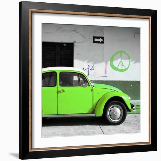 ?Viva Mexico! Square Collection - Lime Green VW Beetle Car & Peace Symbol-Philippe Hugonnard-Framed Photographic Print