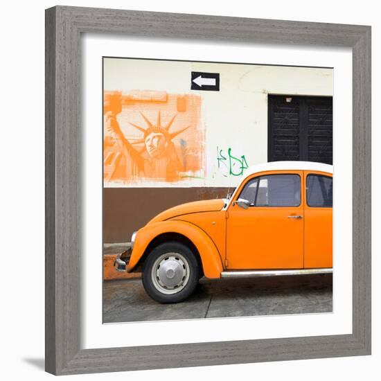 ¡Viva Mexico! Square Collection - Orange VW Beetle Car and American Graffiti-Philippe Hugonnard-Framed Photographic Print