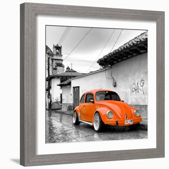 ¡Viva Mexico! Square Collection - Orange VW Beetle Car in San Cristobal de Las Casas-Philippe Hugonnard-Framed Photographic Print
