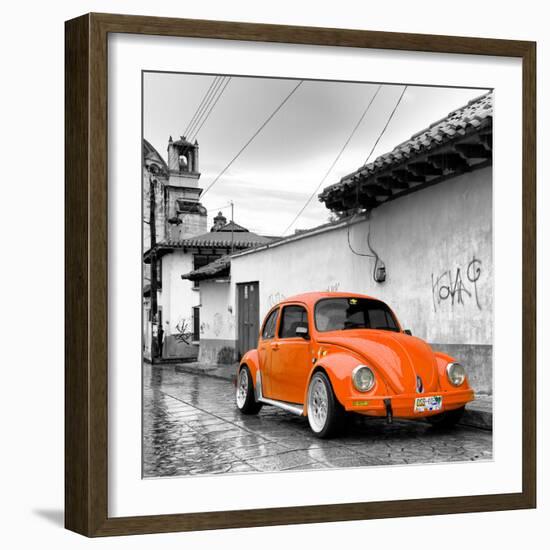 ¡Viva Mexico! Square Collection - Orange VW Beetle Car in San Cristobal de Las Casas-Philippe Hugonnard-Framed Photographic Print