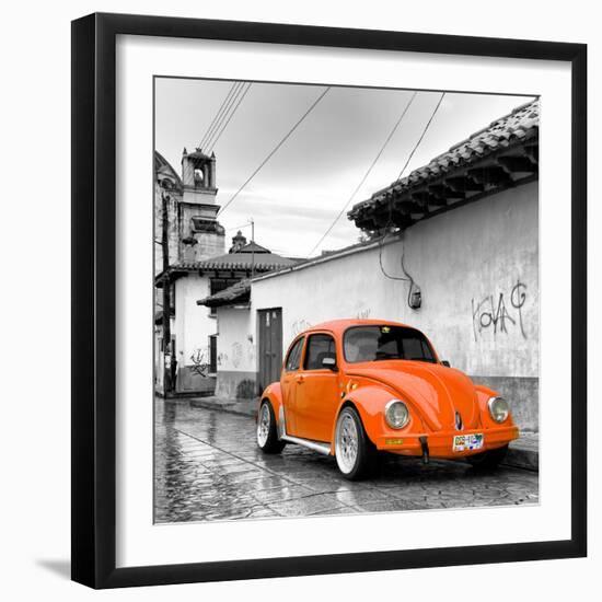 ¡Viva Mexico! Square Collection - Orange VW Beetle Car in San Cristobal de Las Casas-Philippe Hugonnard-Framed Photographic Print