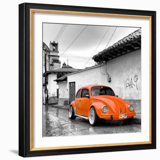 ¡Viva Mexico! Square Collection - Orange VW Beetle Car in San Cristobal de Las Casas-Philippe Hugonnard-Framed Photographic Print