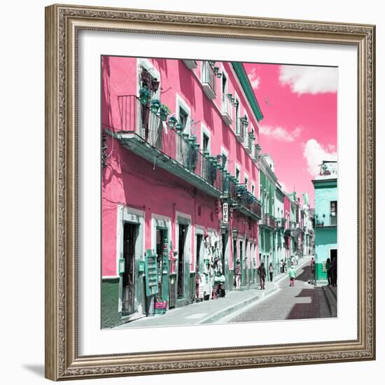 ¡Viva Mexico! Square Collection - Pink Street in Guanajuato-Philippe Hugonnard-Framed Photographic Print