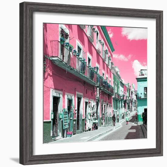 ¡Viva Mexico! Square Collection - Pink Street in Guanajuato-Philippe Hugonnard-Framed Photographic Print