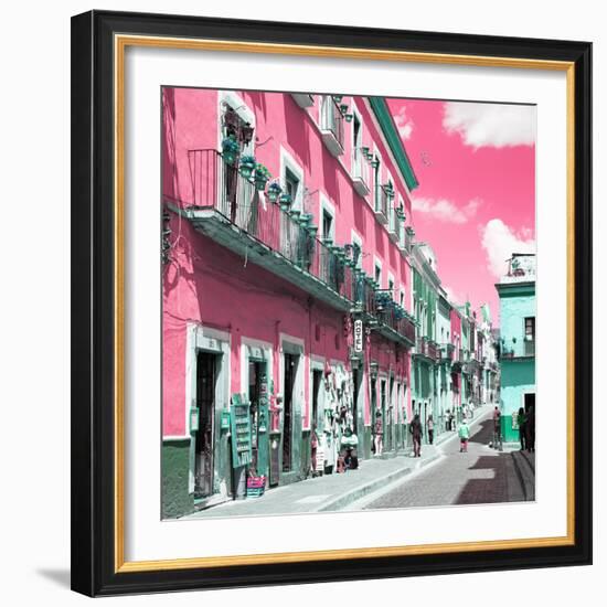 ¡Viva Mexico! Square Collection - Pink Street in Guanajuato-Philippe Hugonnard-Framed Photographic Print