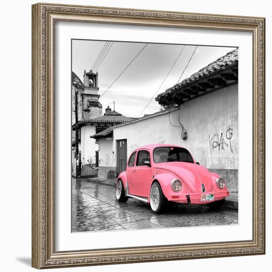 ¡Viva Mexico! Square Collection - Pink VW Beetle Car in San Cristobal de Las Casas-Philippe Hugonnard-Framed Photographic Print