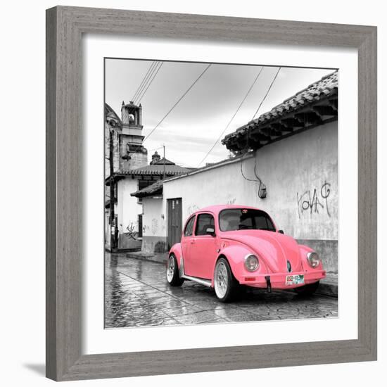 ¡Viva Mexico! Square Collection - Pink VW Beetle Car in San Cristobal de Las Casas-Philippe Hugonnard-Framed Photographic Print