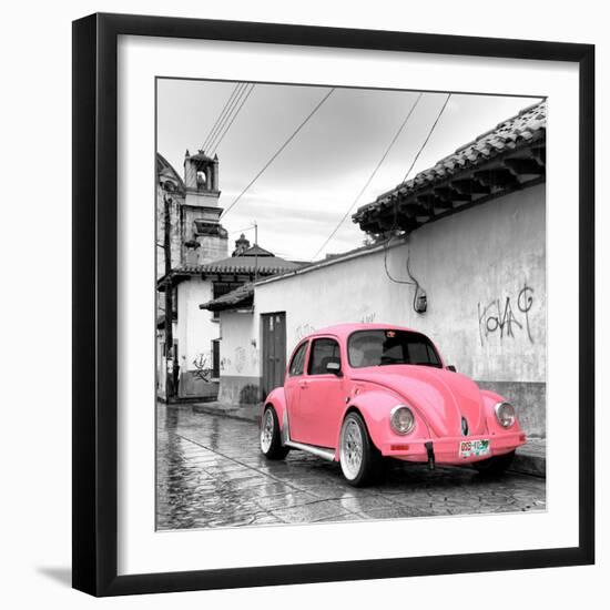 ¡Viva Mexico! Square Collection - Pink VW Beetle Car in San Cristobal de Las Casas-Philippe Hugonnard-Framed Photographic Print