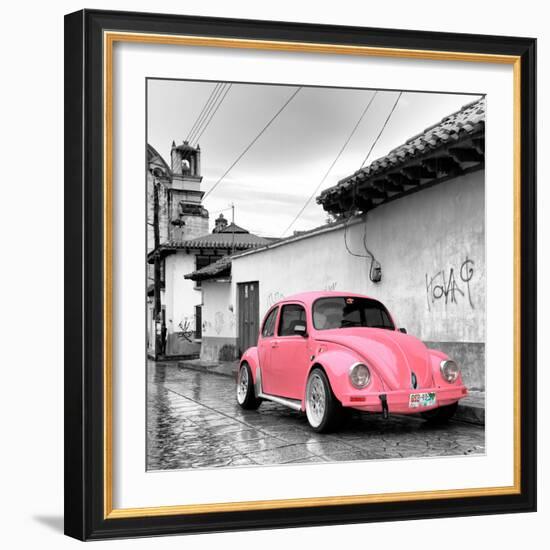 ¡Viva Mexico! Square Collection - Pink VW Beetle Car in San Cristobal de Las Casas-Philippe Hugonnard-Framed Photographic Print