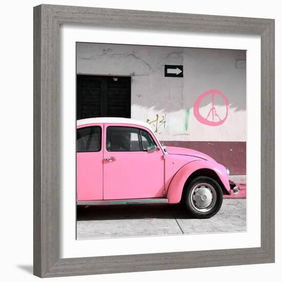 ¡Viva Mexico! Square Collection - Pink VW Beetle Car & Peace Symbol-Philippe Hugonnard-Framed Photographic Print