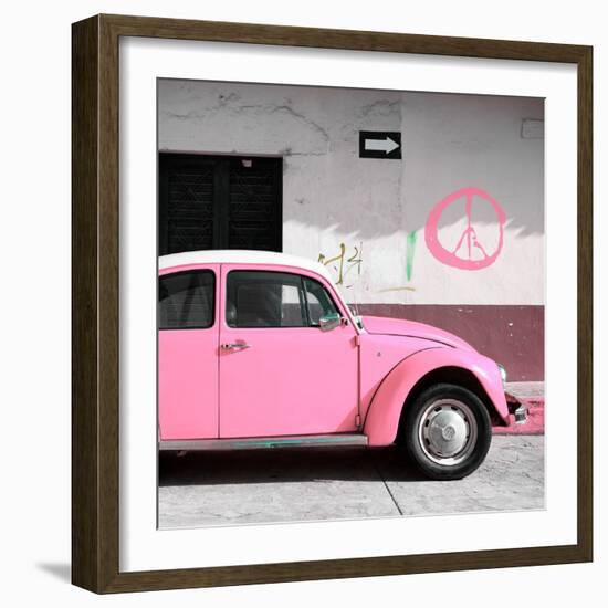 ¡Viva Mexico! Square Collection - Pink VW Beetle Car & Peace Symbol-Philippe Hugonnard-Framed Photographic Print