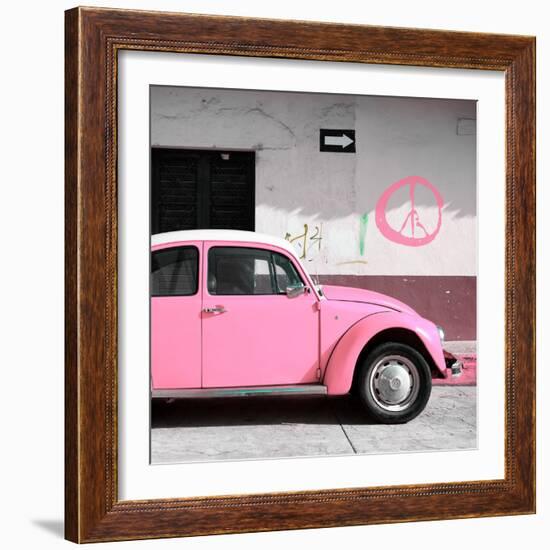 ¡Viva Mexico! Square Collection - Pink VW Beetle Car & Peace Symbol-Philippe Hugonnard-Framed Photographic Print