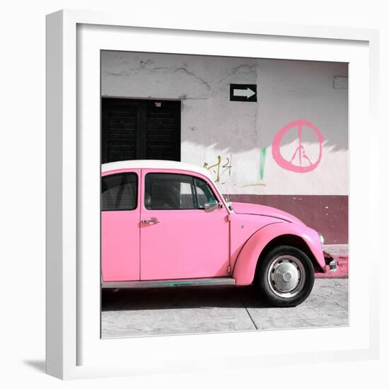 ¡Viva Mexico! Square Collection - Pink VW Beetle Car & Peace Symbol-Philippe Hugonnard-Framed Photographic Print