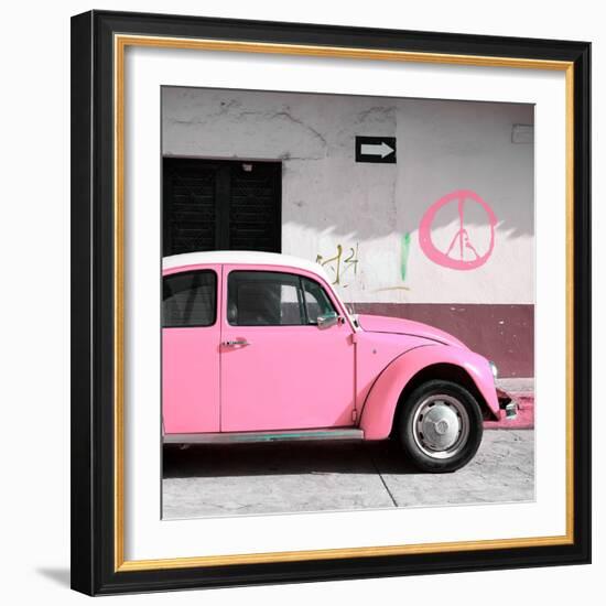 ¡Viva Mexico! Square Collection - Pink VW Beetle Car & Peace Symbol-Philippe Hugonnard-Framed Photographic Print