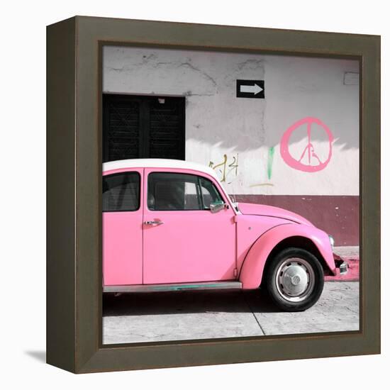 ¡Viva Mexico! Square Collection - Pink VW Beetle Car & Peace Symbol-Philippe Hugonnard-Framed Premier Image Canvas