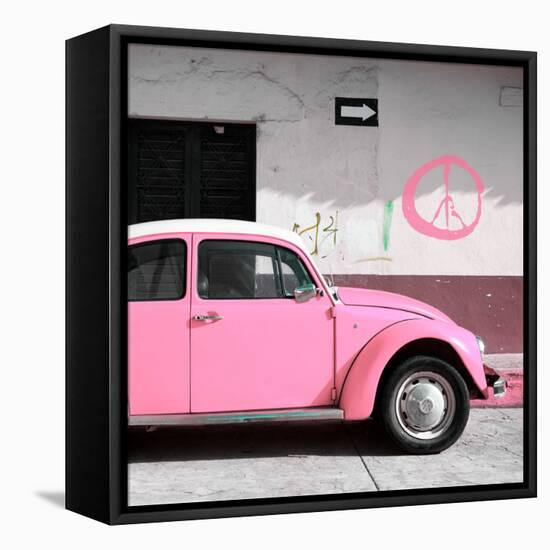 ¡Viva Mexico! Square Collection - Pink VW Beetle Car & Peace Symbol-Philippe Hugonnard-Framed Premier Image Canvas