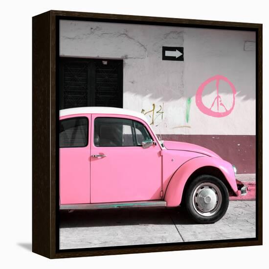 ¡Viva Mexico! Square Collection - Pink VW Beetle Car & Peace Symbol-Philippe Hugonnard-Framed Premier Image Canvas