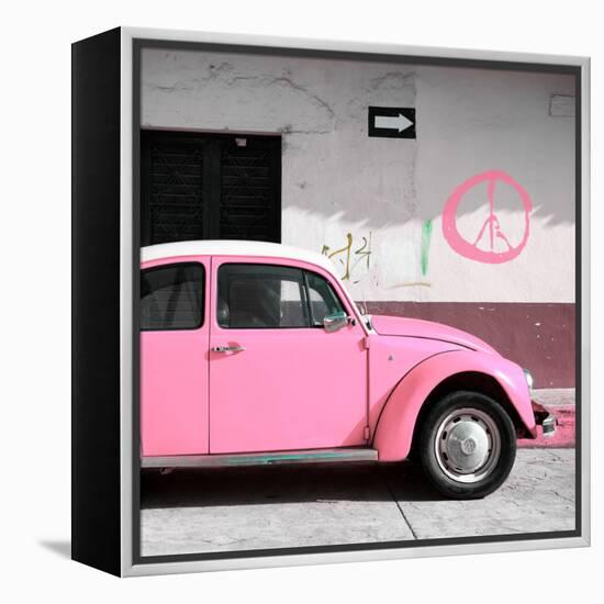 ¡Viva Mexico! Square Collection - Pink VW Beetle Car & Peace Symbol-Philippe Hugonnard-Framed Premier Image Canvas
