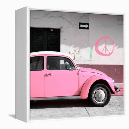 ¡Viva Mexico! Square Collection - Pink VW Beetle Car & Peace Symbol-Philippe Hugonnard-Framed Premier Image Canvas