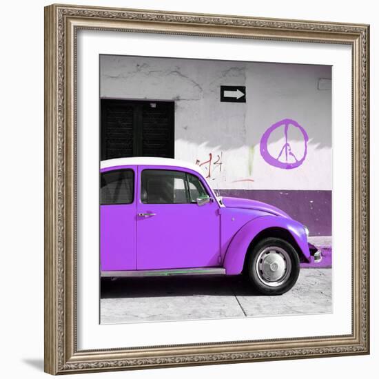 ¡Viva Mexico! Square Collection - Purple VW Beetle Car & Peace Symbol-Philippe Hugonnard-Framed Photographic Print