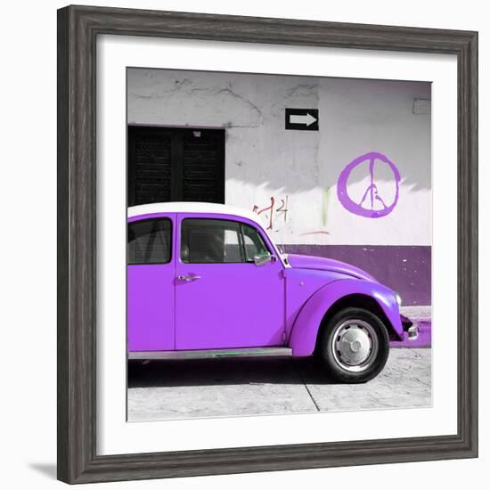 ¡Viva Mexico! Square Collection - Purple VW Beetle Car & Peace Symbol-Philippe Hugonnard-Framed Photographic Print